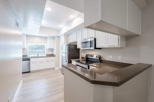 Modern kitchen with appliances and natural light