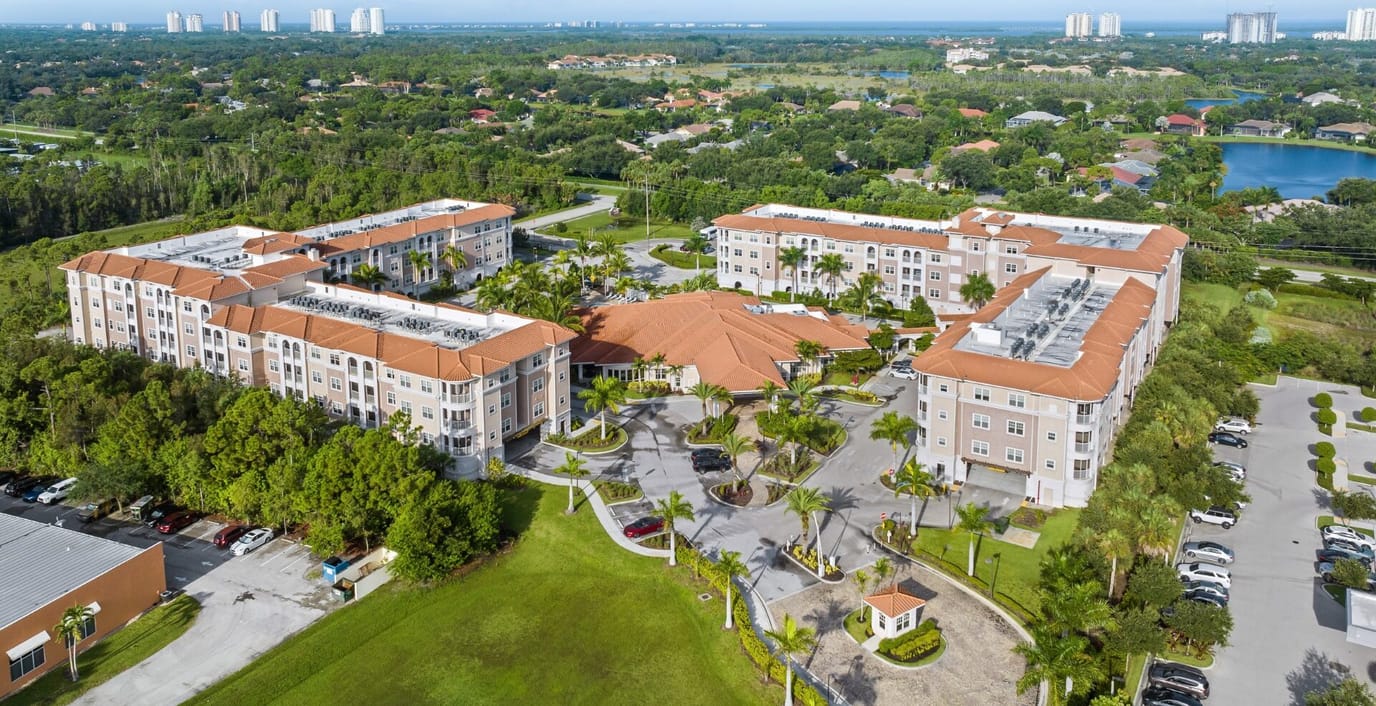 Aerial view of Diamond Oaks Village with landscaped grounds