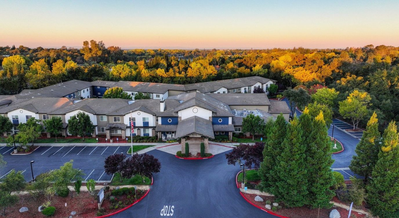Aerial view of Eskaton Granite Bay facility among trees