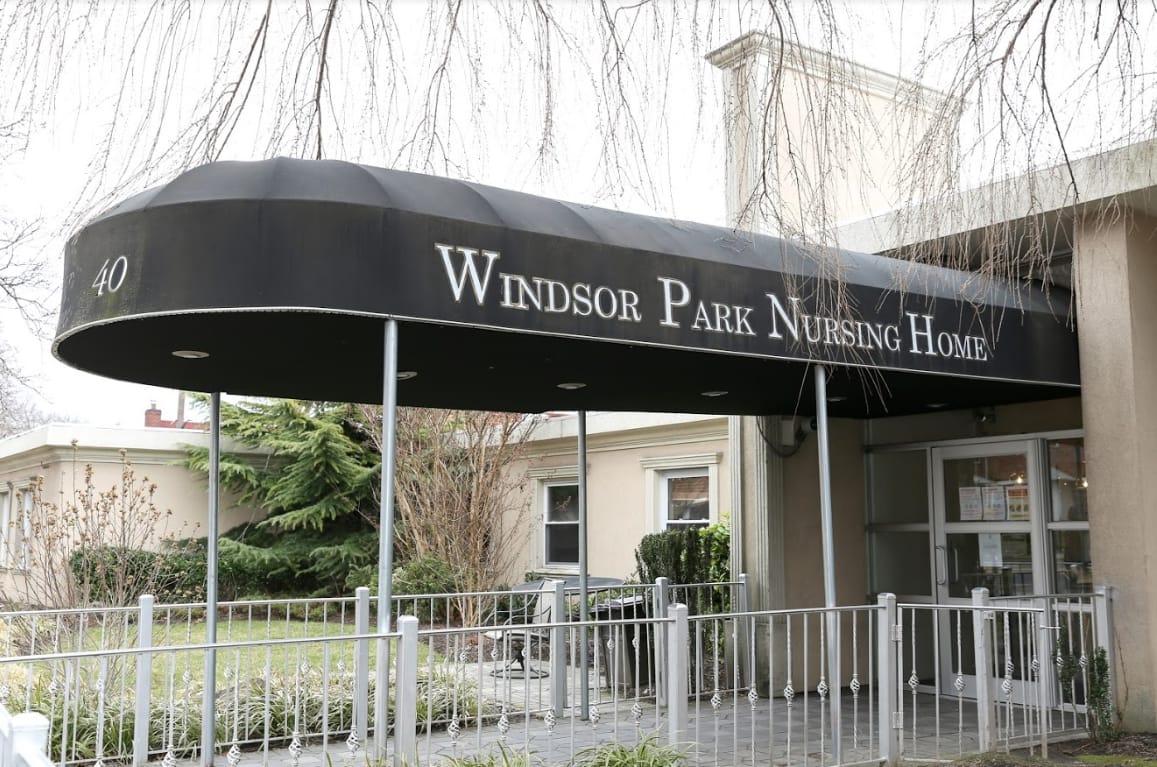 Entrance of Windsor Park Nursing Home with awning
