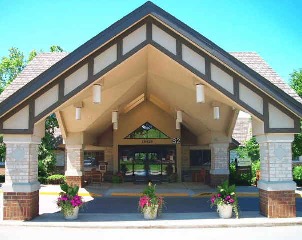 Exterior view of assisted living facility entrance