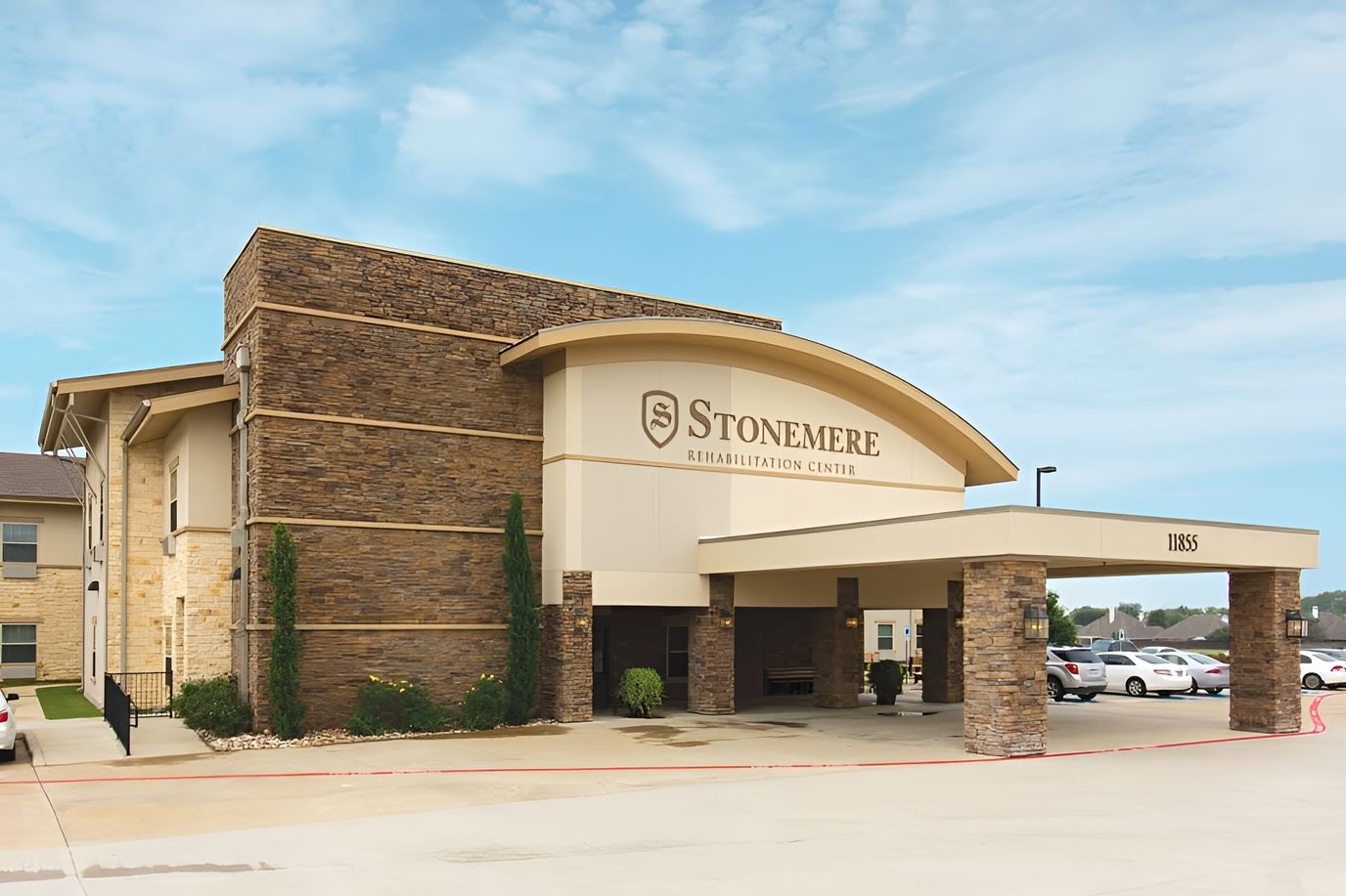 Facade of Stonemere Rehabilitation Center with entrance