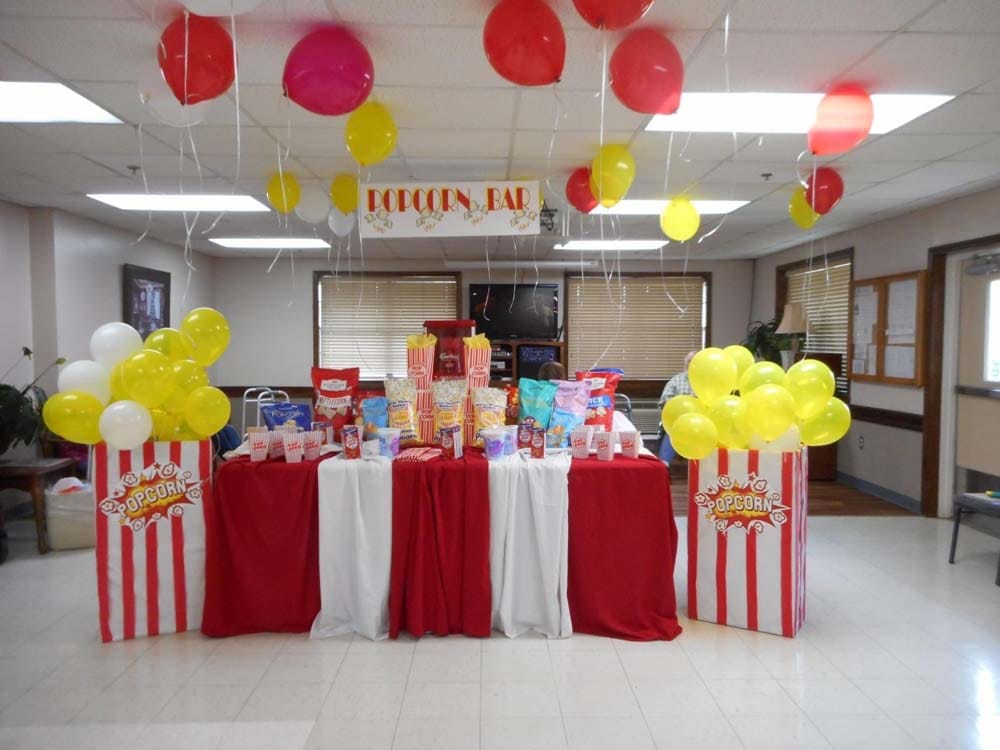 Decorative popcorn bar for a fun event