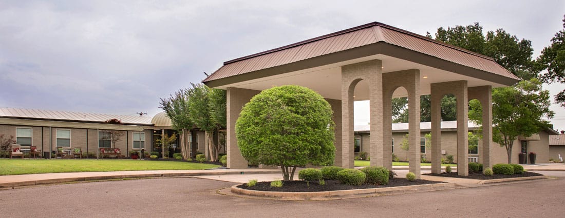 Exterior view of a senior living facility entrance