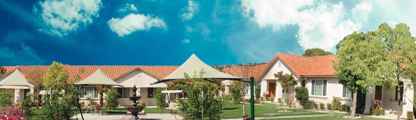 Well-maintained outdoor area of a senior living facility