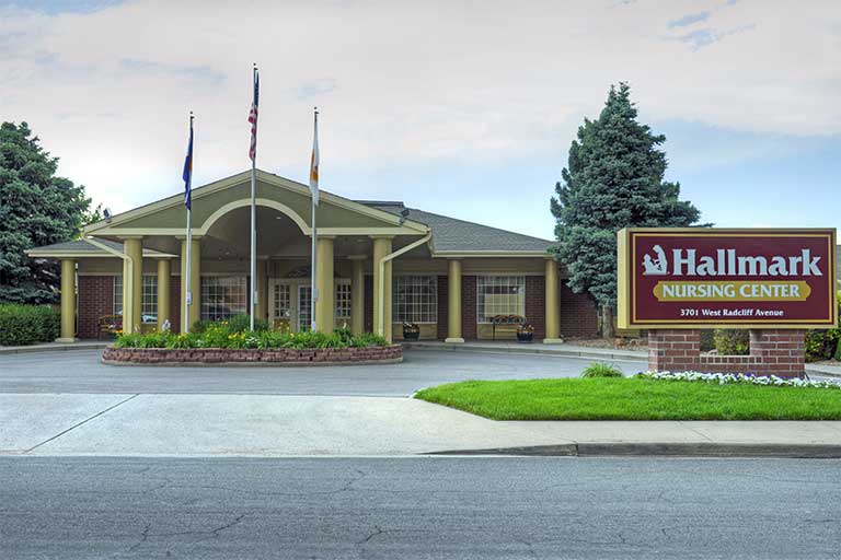 Exterior view of Hallmark Nursing Center entrance