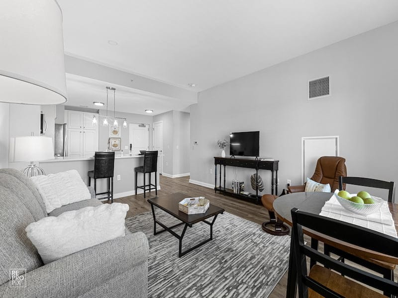 Bright common area with seating and decor
