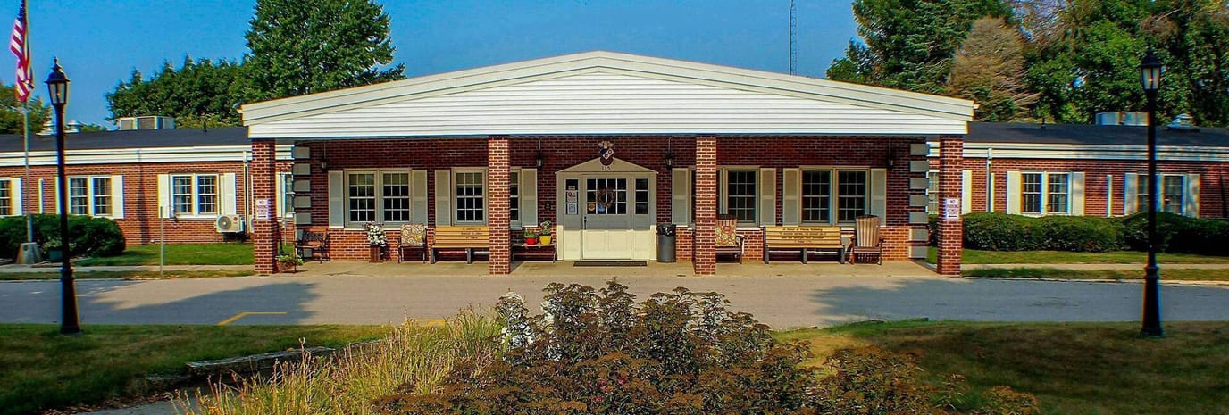 Exterior view of a senior living facility entrance