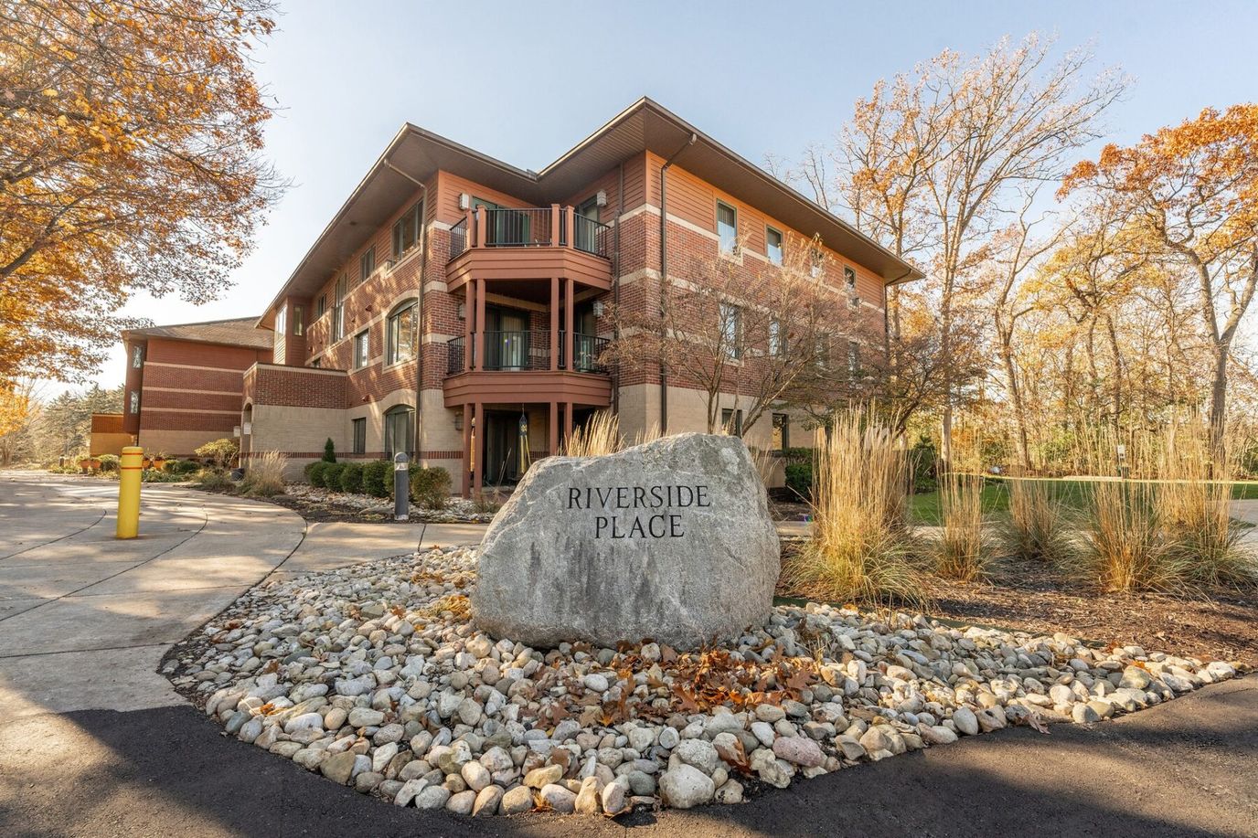 Exterior view of Riverside Place with landscaping