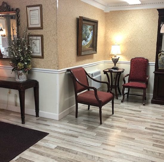 Cozy seating area in the facility lobby