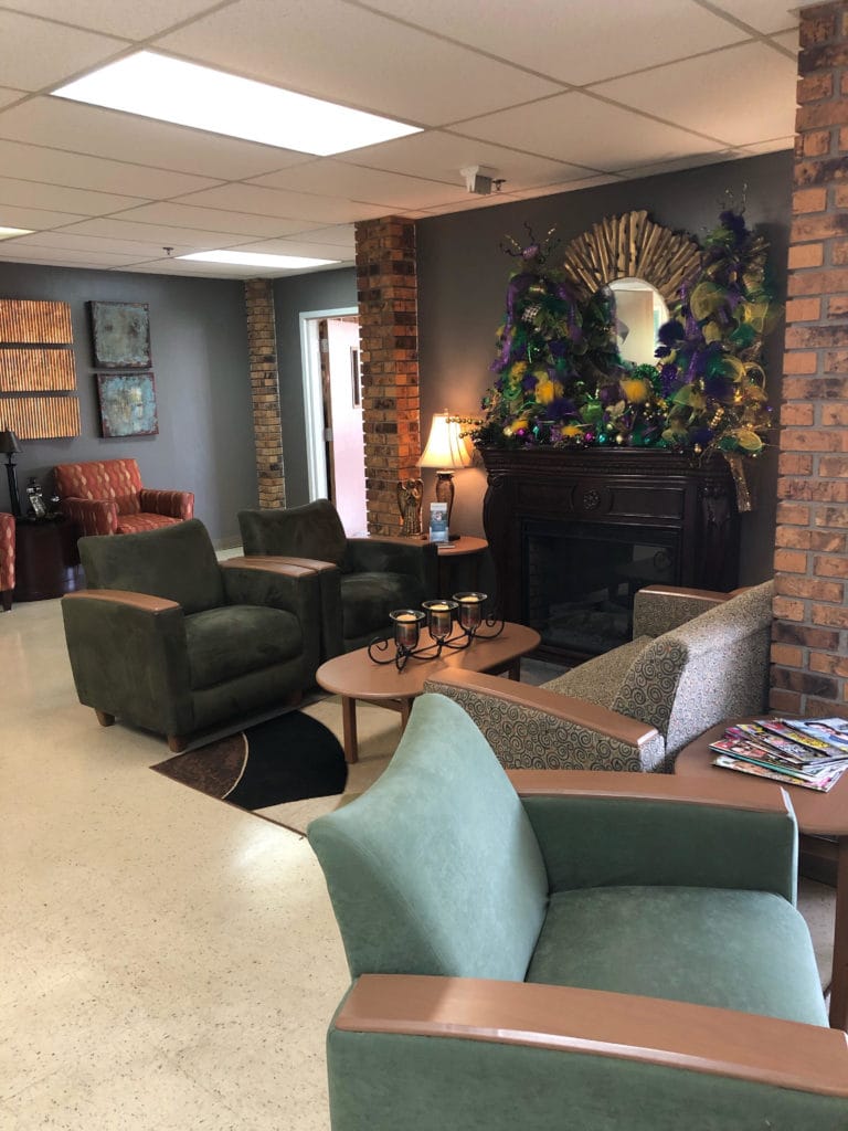 Common area with seating and decorations