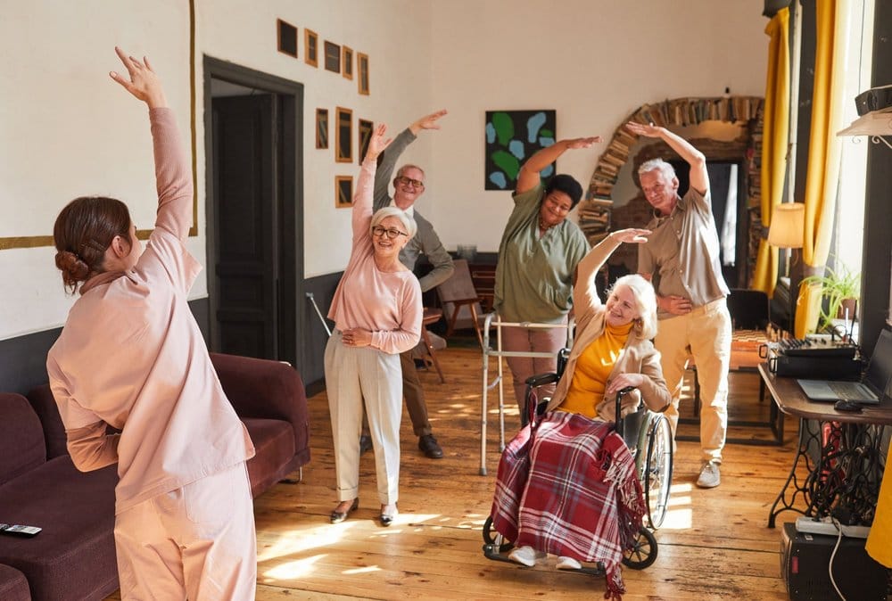Residents engaging in a group exercise activity
