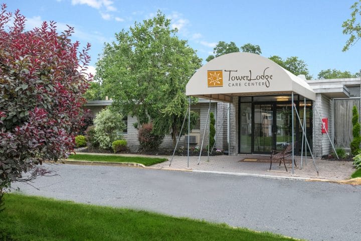 Exterior view of a senior care center entrance