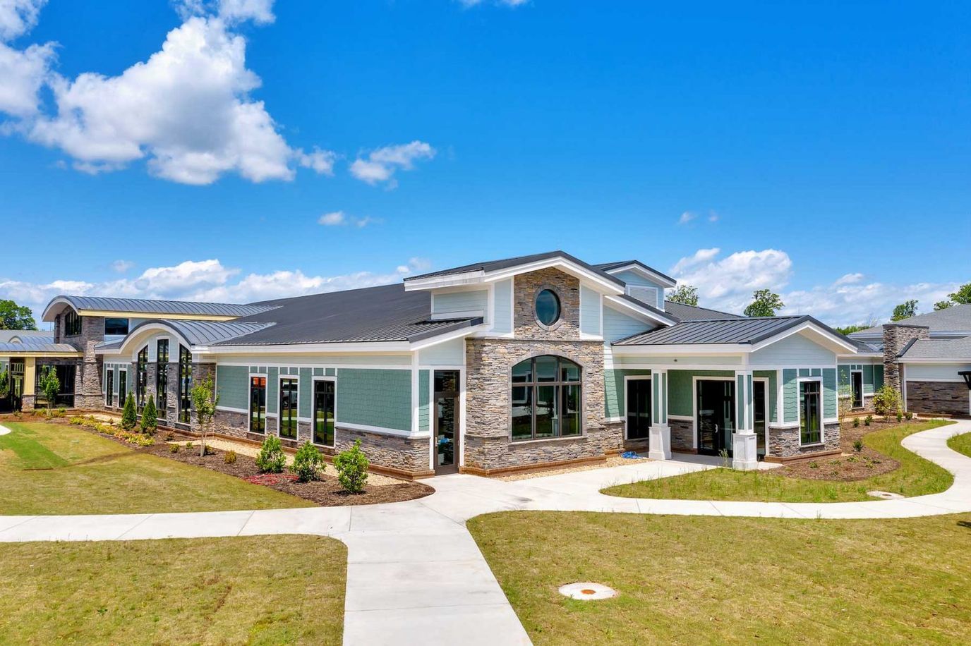 Exterior view of a modern assisted living facility