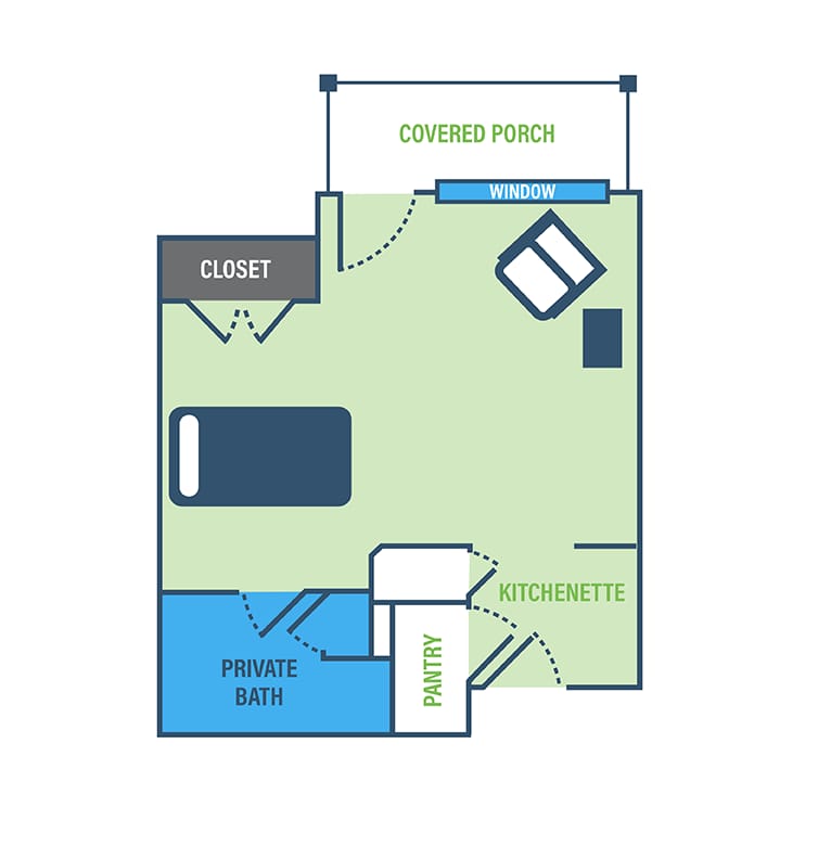 Architectural floor plan of a private room layout