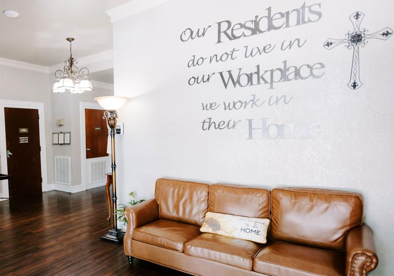 Inviting interior lounge area with motivational wall art