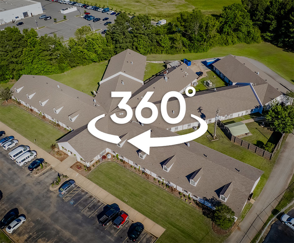 Aerial view of a senior living facility campus
