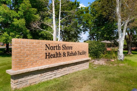 Signage for North Shore Health & Rehab Facility.