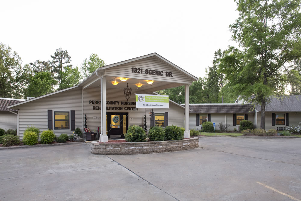 Exterior view of a nursing home facility entrance