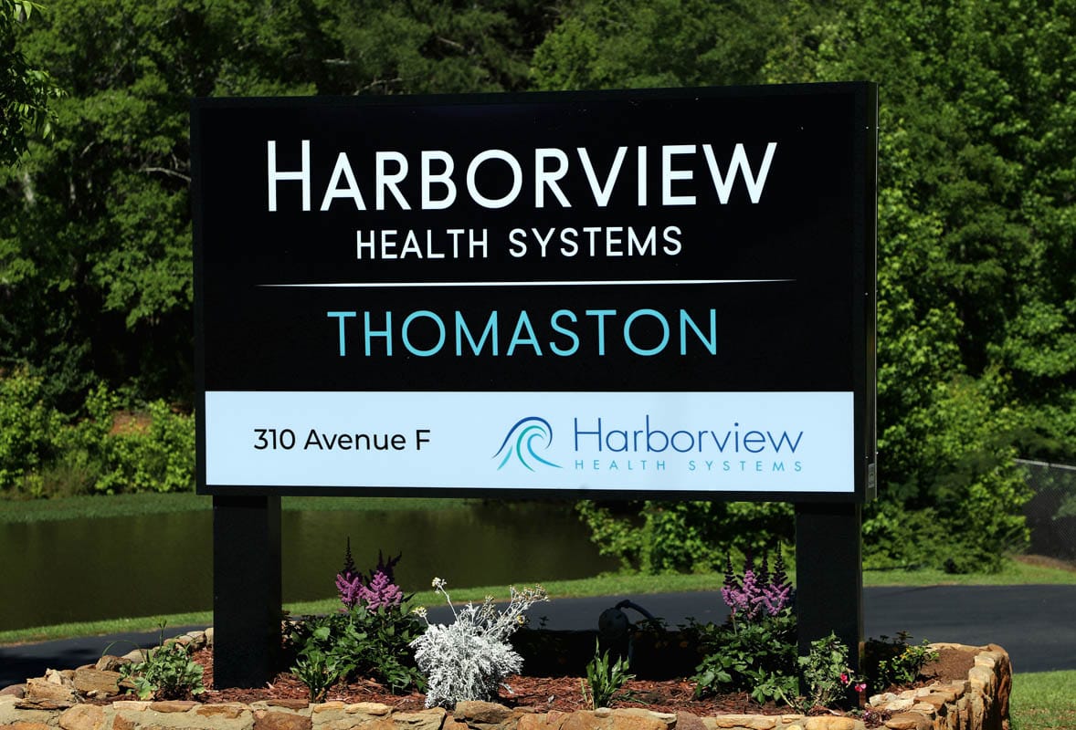 Sign for Harborview Health Systems in Thomaston