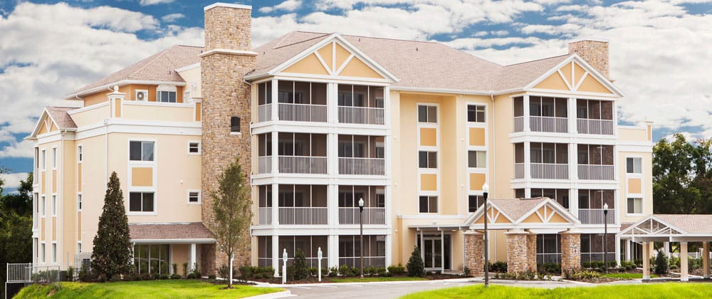 Modern assisted living facility exterior view