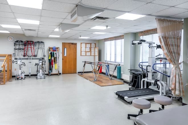 Interior view of a fitness area with exercise equipment