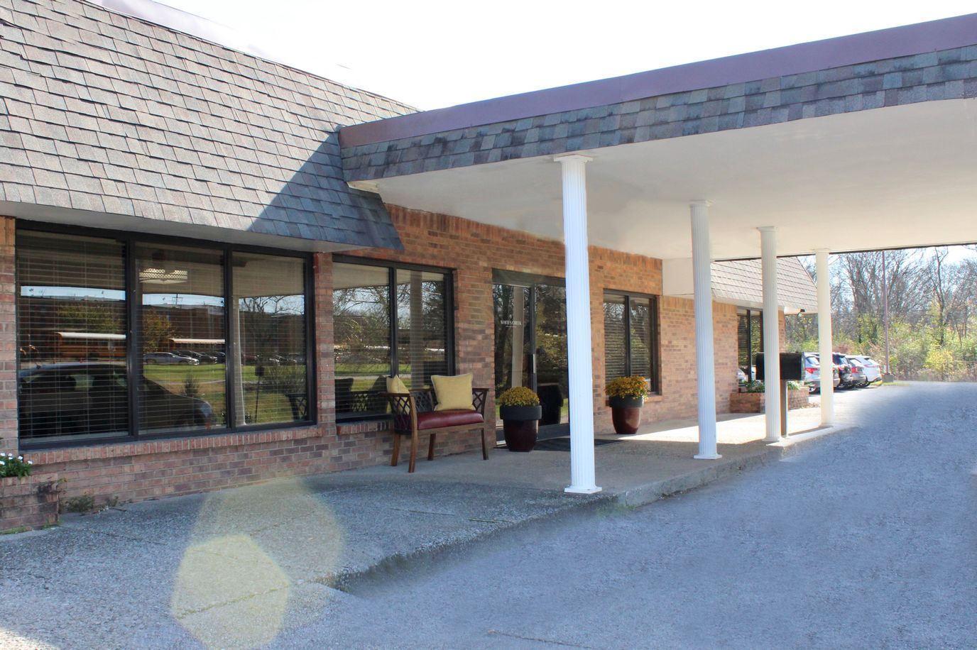 Exterior view of a senior living facility entrance