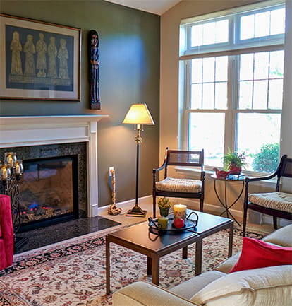Cozy living room with a fireplace and comfortable seating