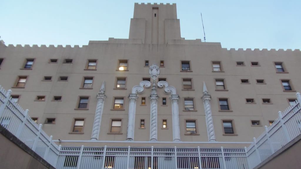 Exterior view of a nursing facility with decorative elements