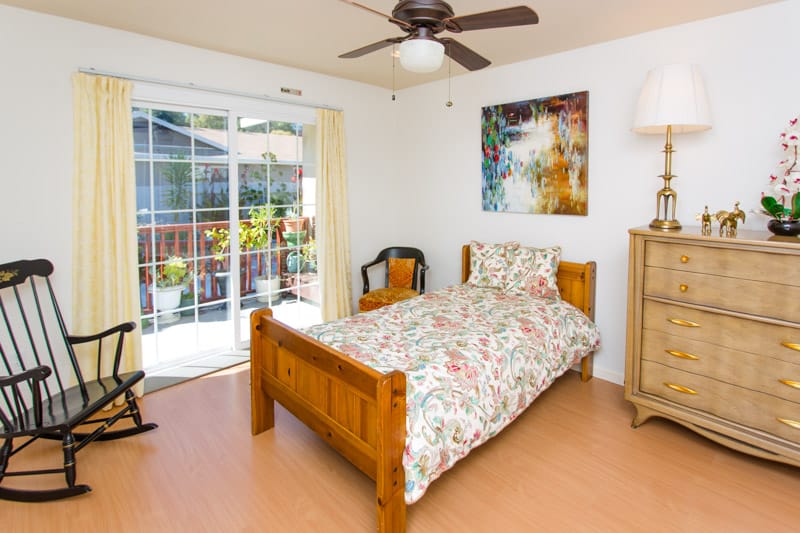 Cozy single bedroom in a senior living facility