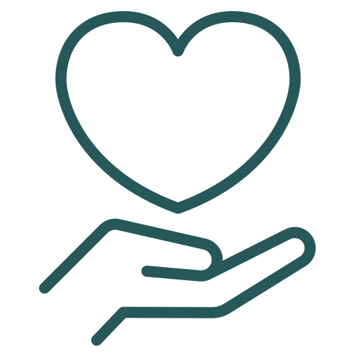 Heart in hand graphic symbolizing care