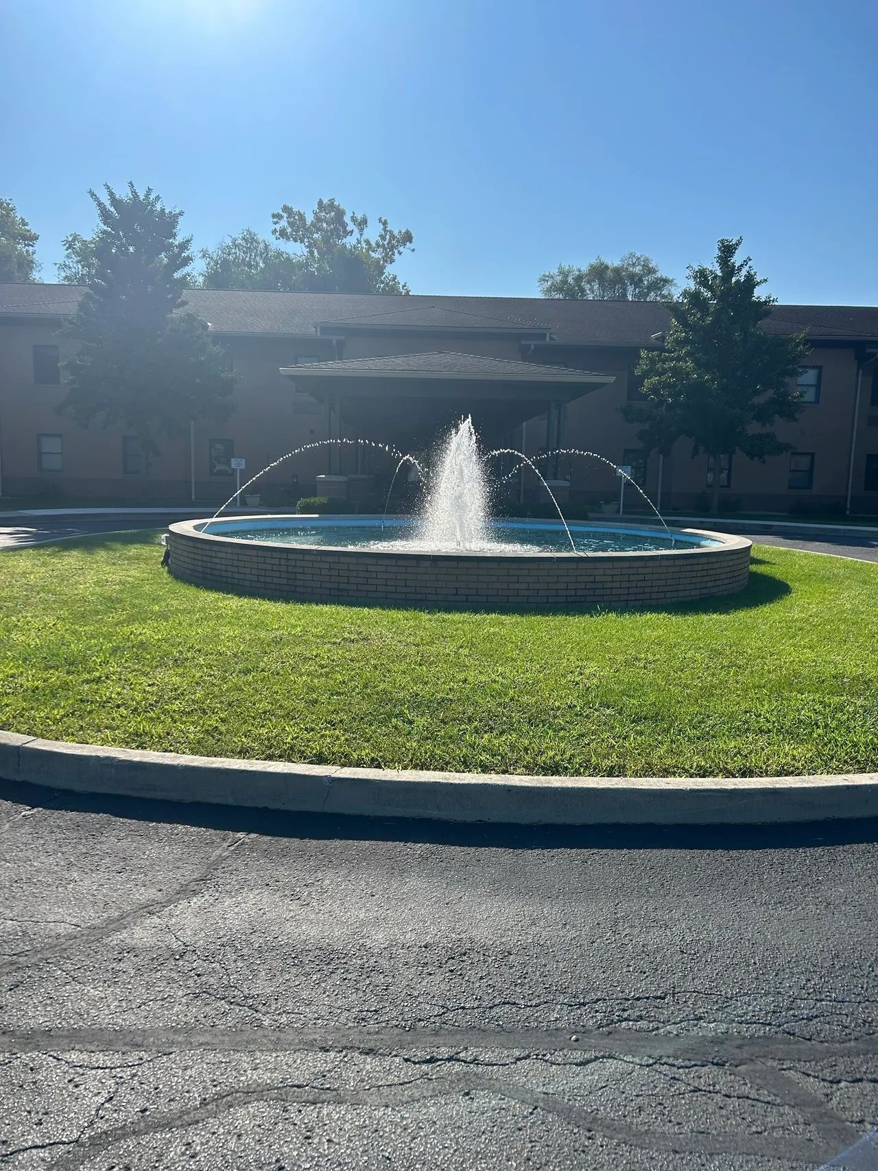 Fountain in front of a senior living facility