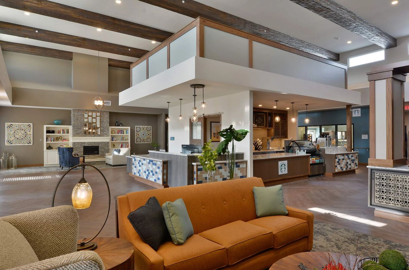 Bright and inviting common area with seating