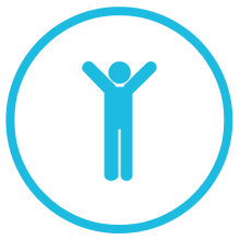 Icon of a person with raised arms in a circle