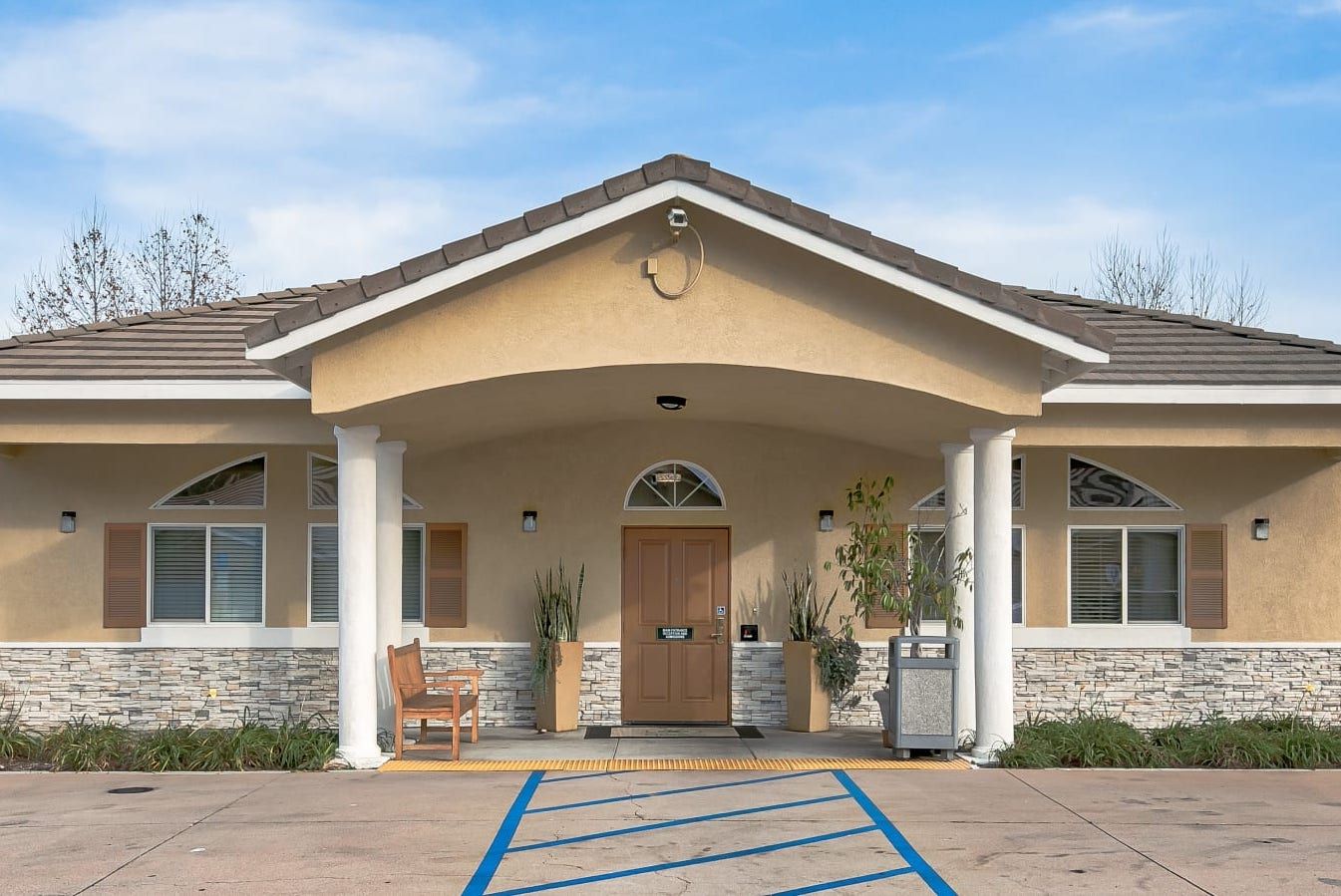 Exterior view of a welcoming building entrance.