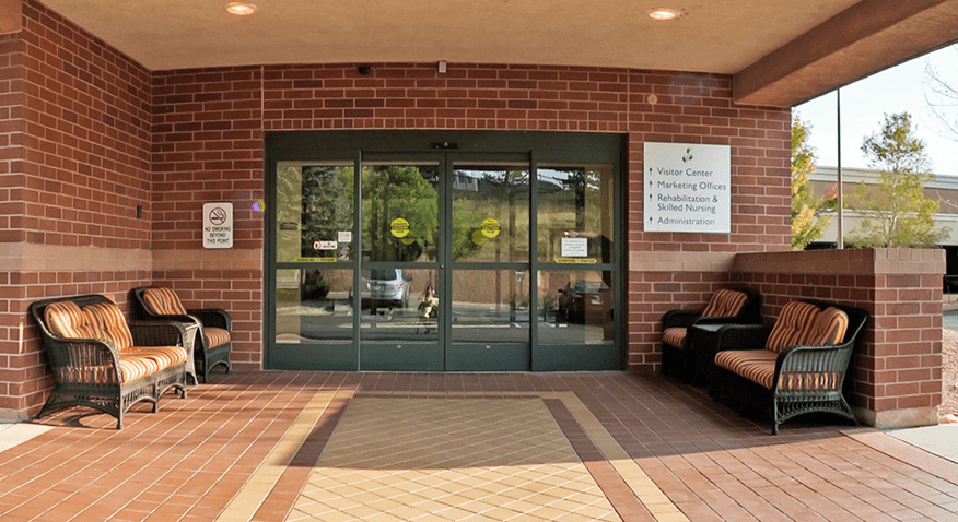 Entrance area of the Brookdale Skyline facility with seating