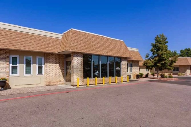 Exterior view of Crestmoor Care Center building entrance