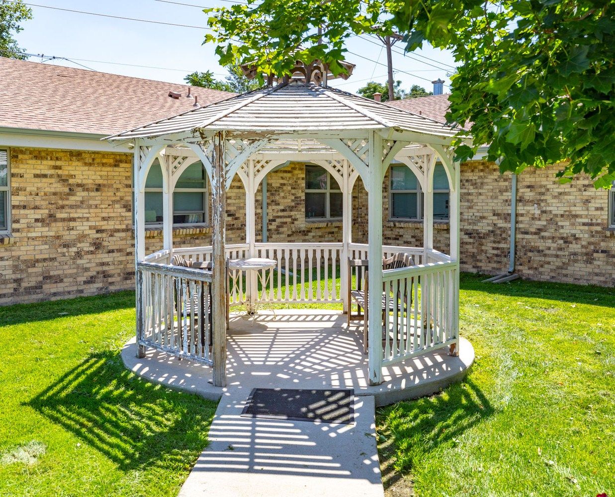 Outdoor gazebo in a grassy area