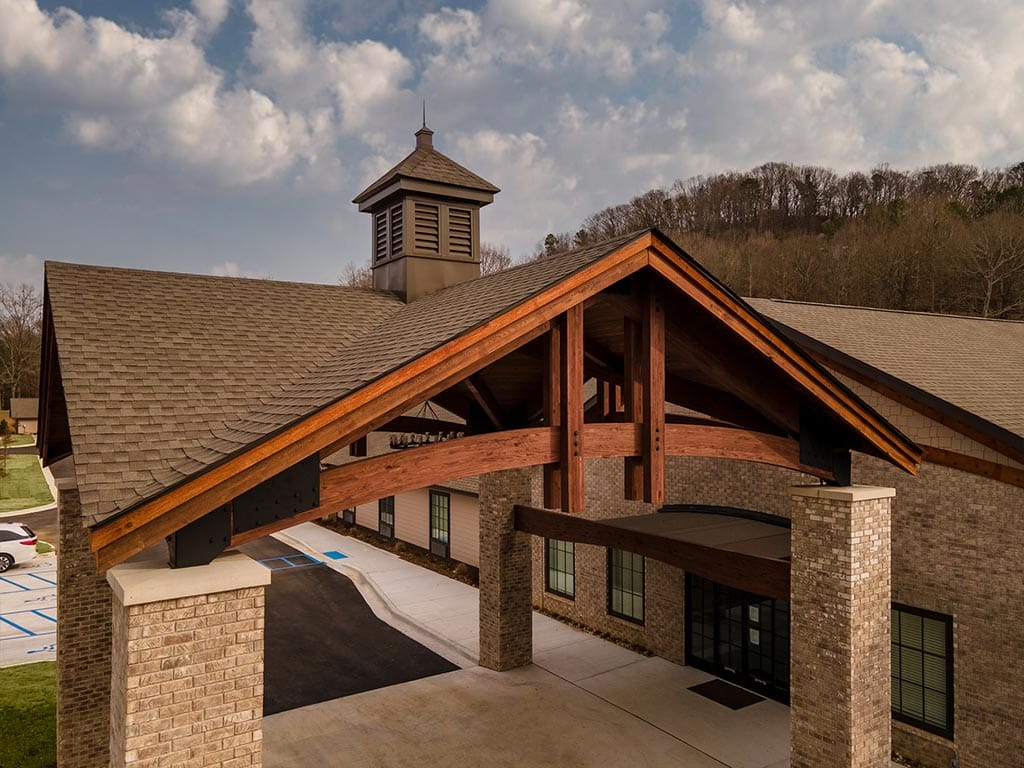 Exterior view of a senior living facility entrance