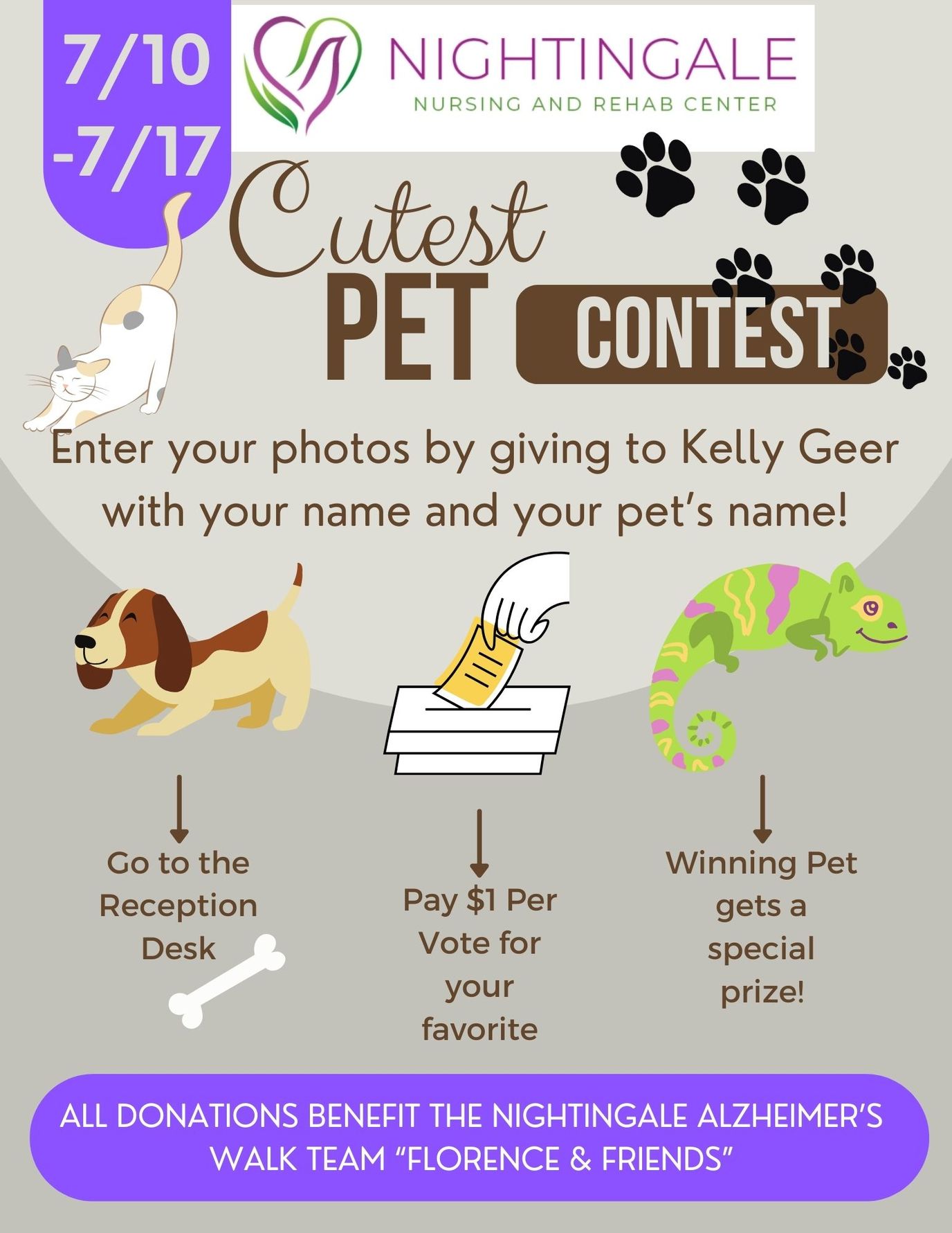 Nightingale Nursing and Rehab Center, Nursing Home in Erie, PA — Promotional flyer for a pet photo contest