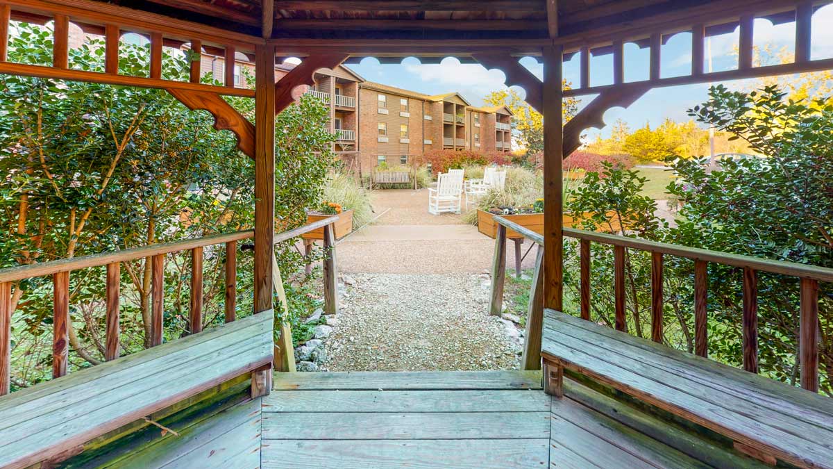 View from a gazebo towards the landscaped gardens