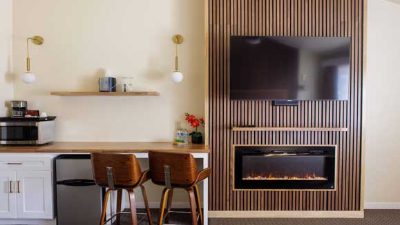 Cozy common area with modern decor and television