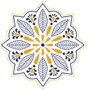 Savant of Alhambra, assisted living in Alhambra, CA — Flower-like logo design in blue and gold colors
