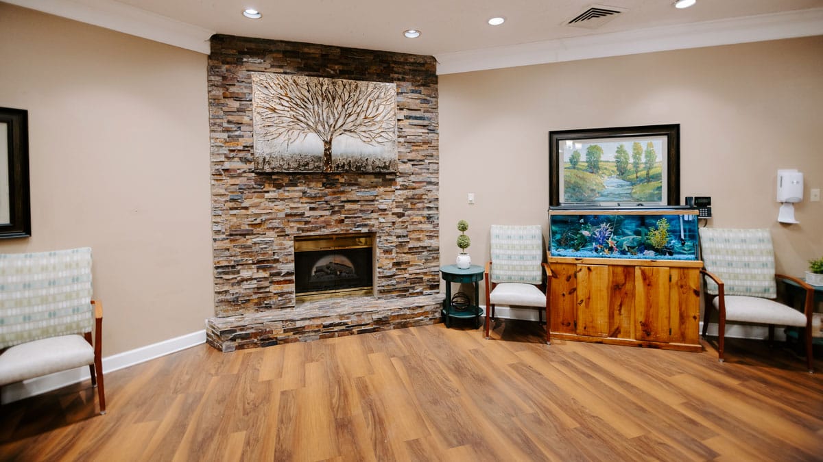 Interior view of a warm and inviting common area