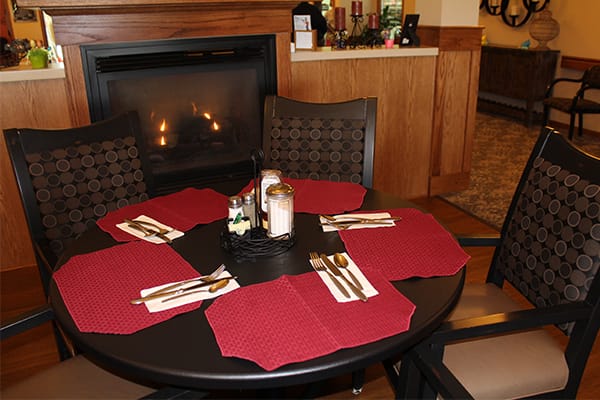 Dining table set for a meal in a cozy dining area