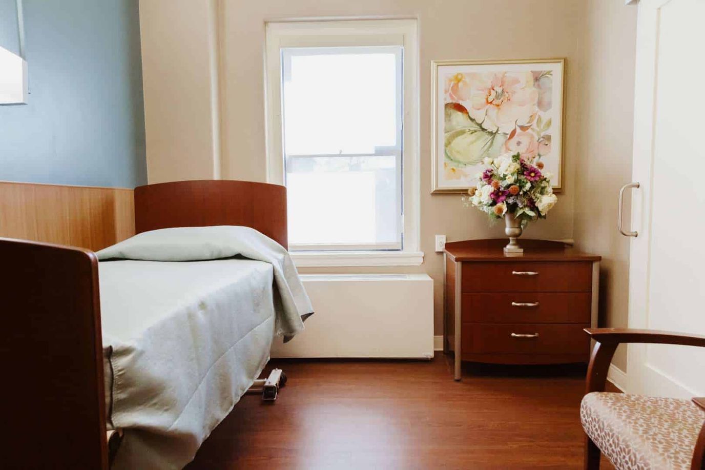 Private resident room with floral decor