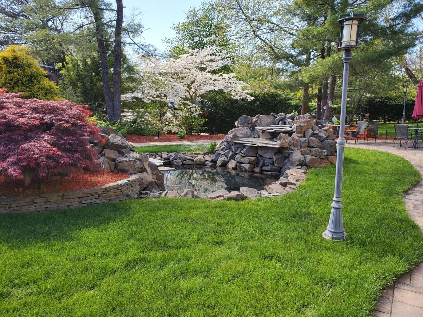 Garden and pond area in an assisted living facility