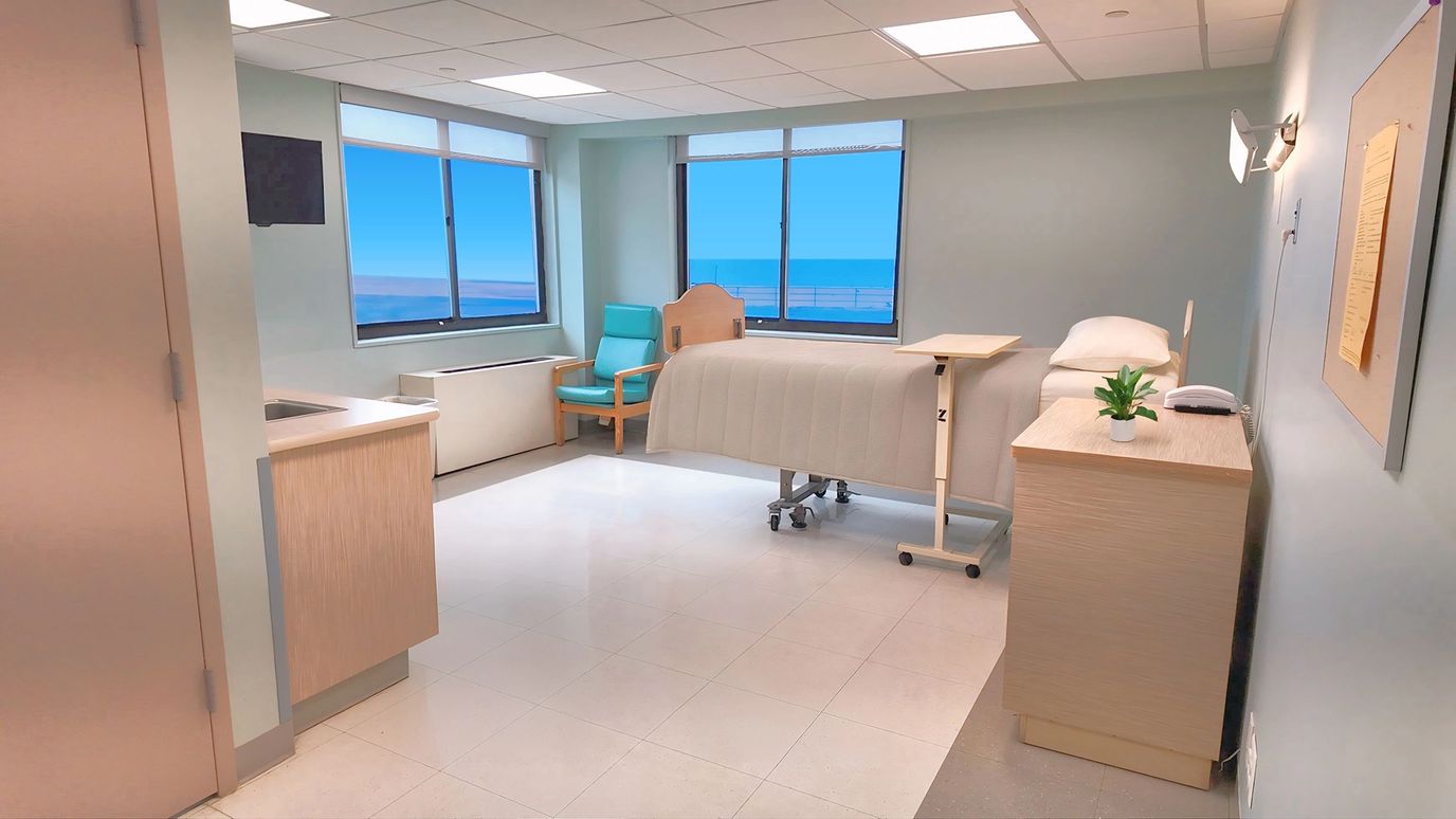 Bright resident room with a view and modern furnishings