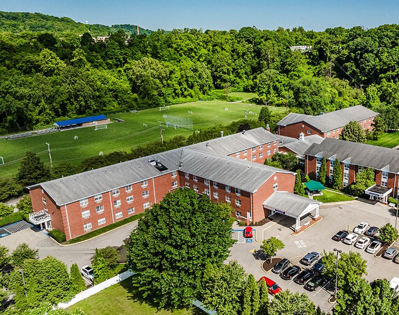 Aerial view of The Villages of Harmar with surrounding green space