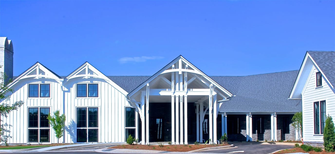 Exterior view of a senior living facility entrance